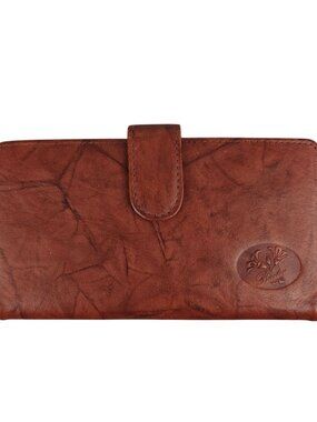 Vintage Buxton Genuine Leather Checkbook Wallet Snap Closure Brown Zipper ID